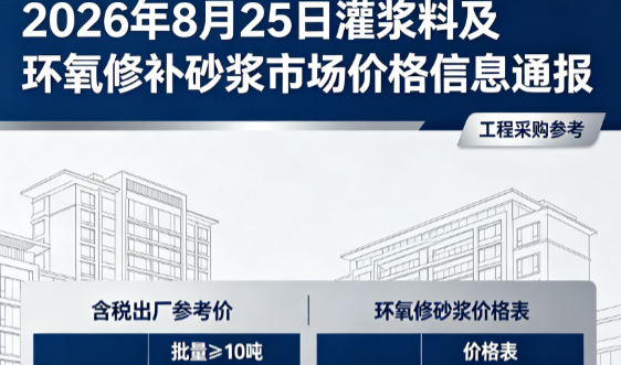 汉源2026年8月25日灌浆料及环氧修补砂浆市场价格信息通报